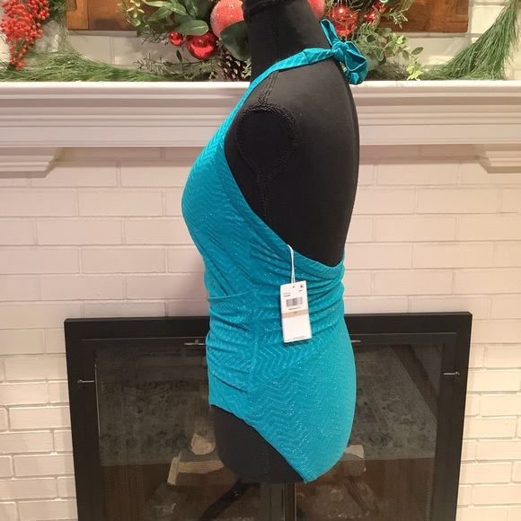 #312 NWT Trina Turk Swim & Spa Collection Teal Shimmer Swimsuit Size 12 - Picture 9 of 11